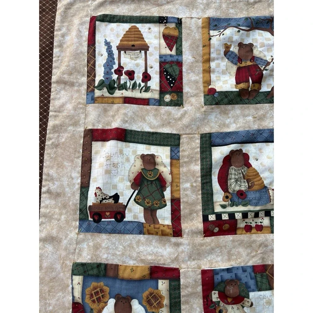Vintage 90’s Cranston Country Bear Quilt Nursery Rustic Americana Folk Art Decor
